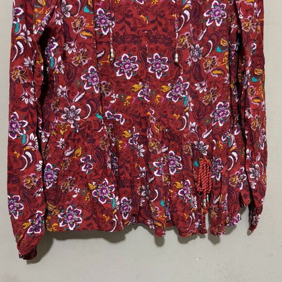 Time & Tru Boho Floral Peplum Top – Rust Red Long Sleeve V-Neck Size XL - Picture 3 of 5